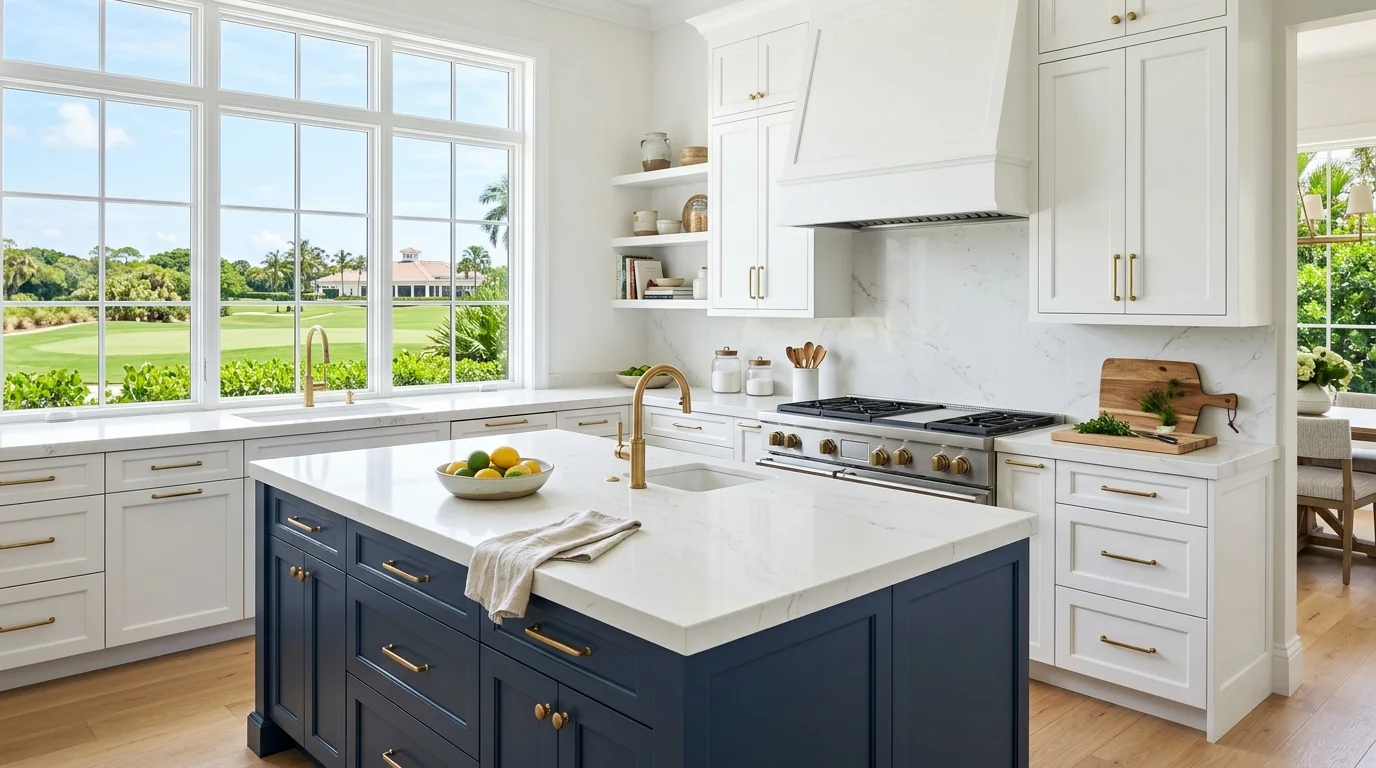 Two-tone North Palm Beach kitchen showing scope of remodel investment