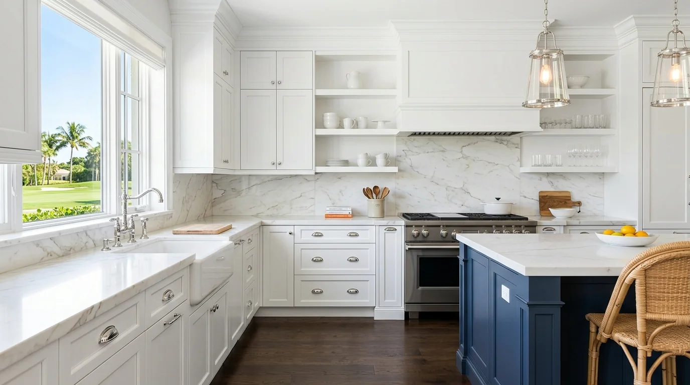 North Palm Beach kitchen remodeling installation in progress with cabinetry and stone countertops