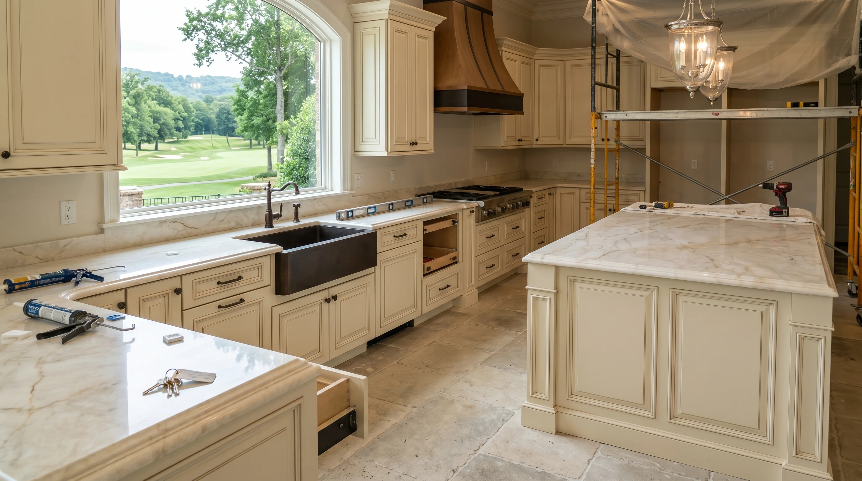 Palm Beach Gardens kitchen remodeling installation in progress with cabinetry and stone countertops