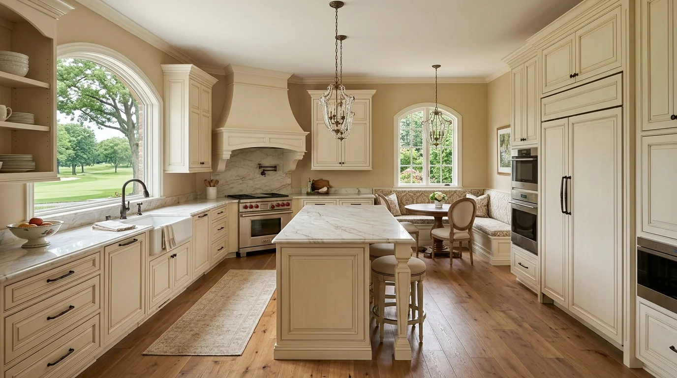 Palm Beach Gardens kitchen with breakfast nook view and pantry-cabinetry wall