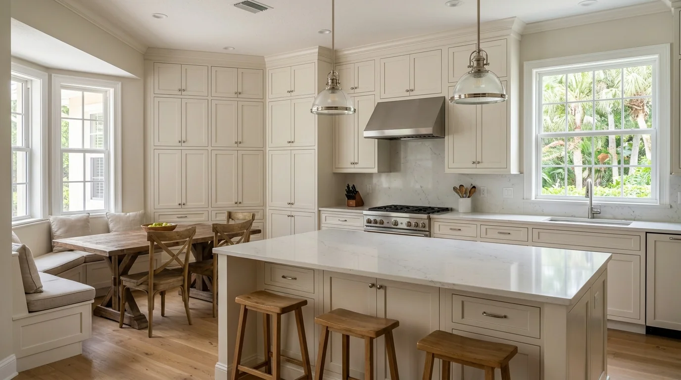 Royal Palm Beach kitchen with breakfast nook view and pantry-cabinetry wall