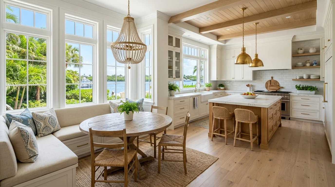 Tequesta kitchen with breakfast nook view and pantry-cabinetry wall