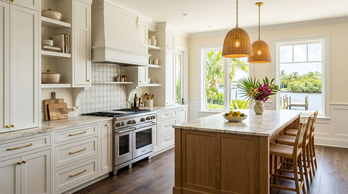 Tequesta kitchen remodeling installation in progress with cabinetry and stone countertops