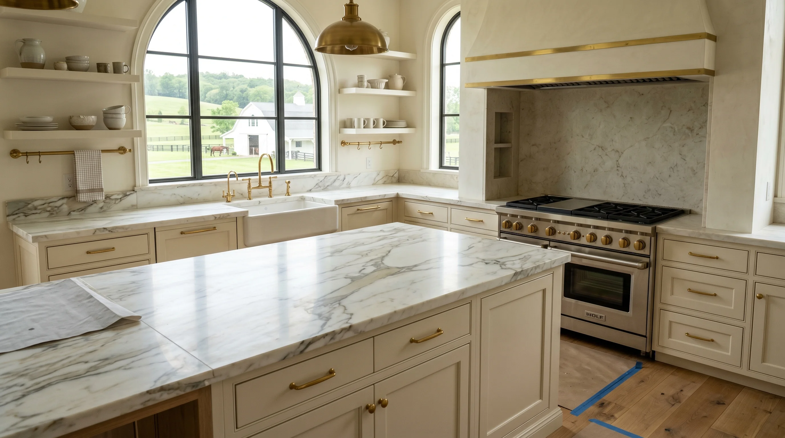 Wellington kitchen remodeling installation in progress with cabinetry and stone countertops