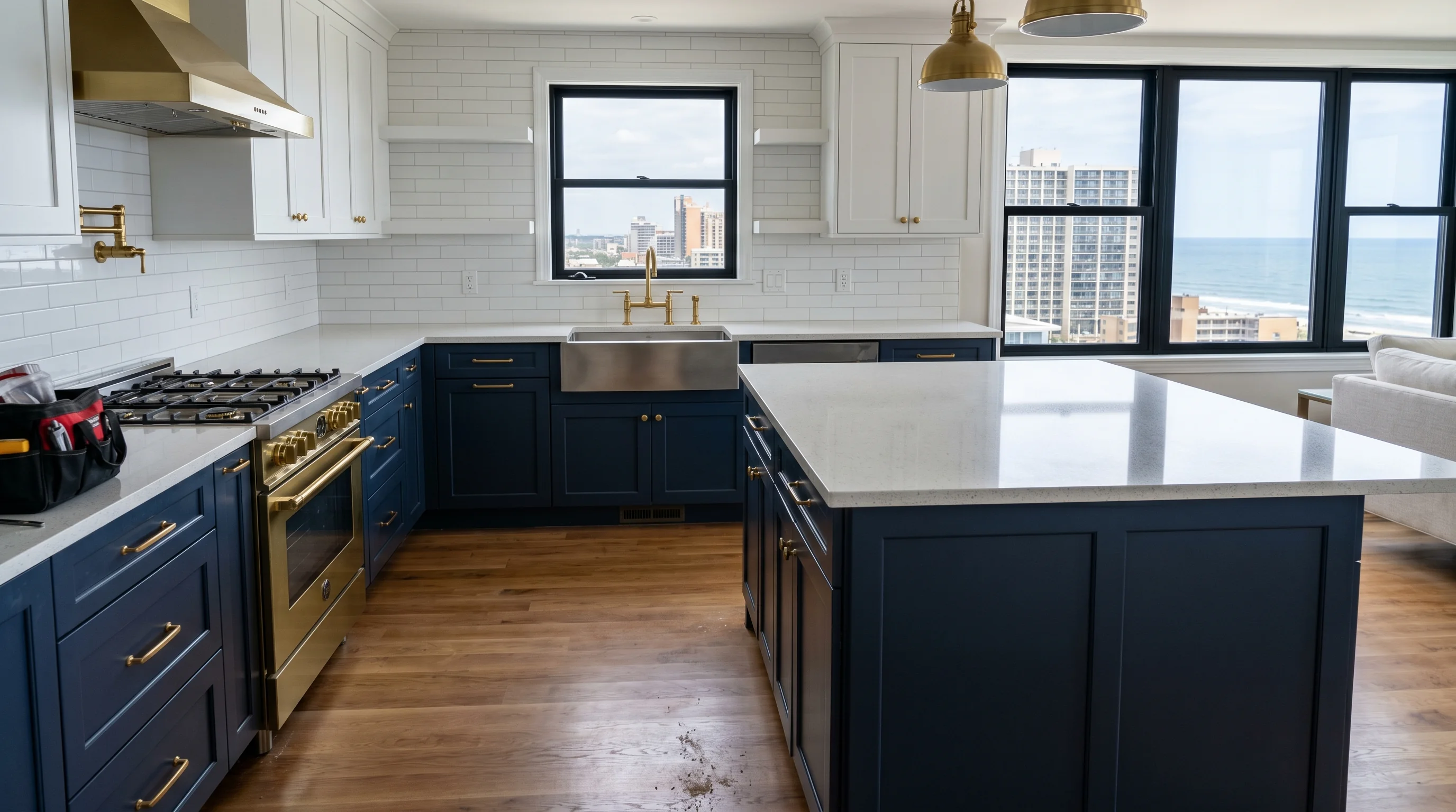 West Palm Beach kitchen remodeling installation in progress with cabinetry and stone countertops