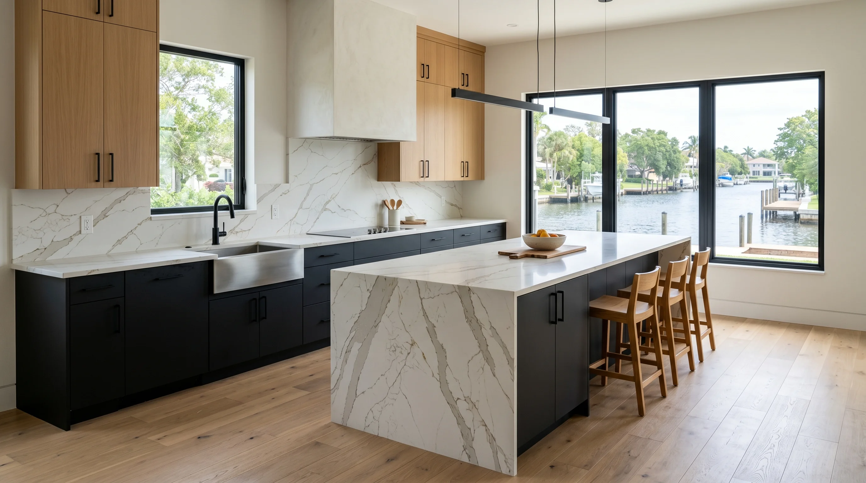Westlake kitchen with breakfast nook view and pantry-cabinetry wall