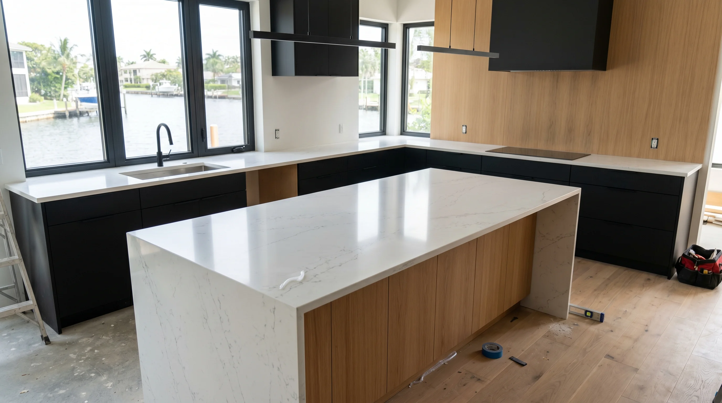 Westlake kitchen remodeling installation in progress with cabinetry and stone countertops