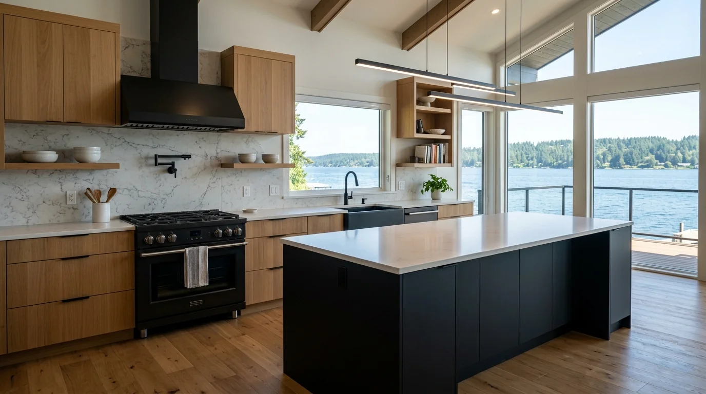 Two-tone Westlake kitchen showing scope of remodel investment
