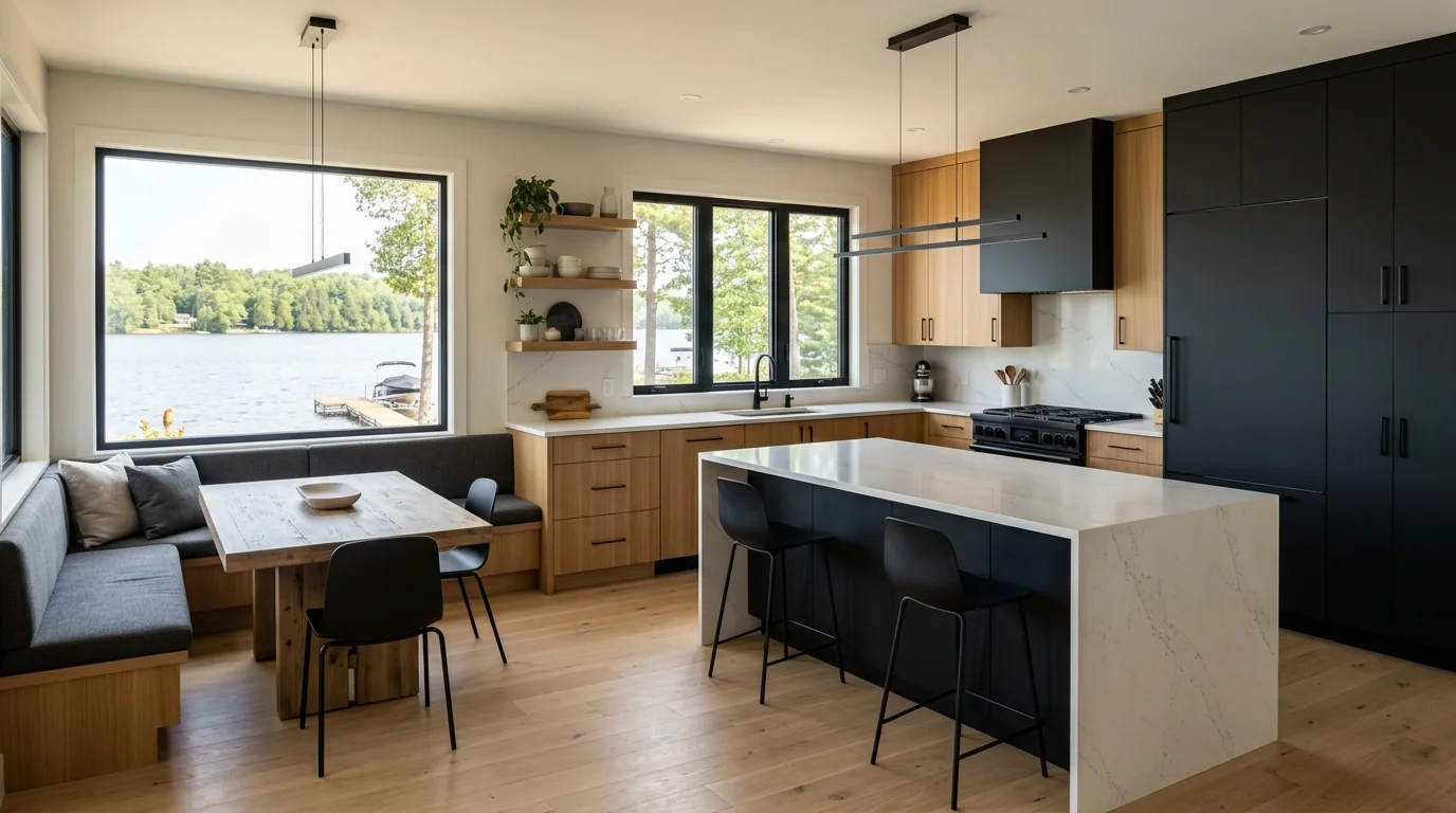 Westlake kitchen with breakfast nook view and pantry-cabinetry wall