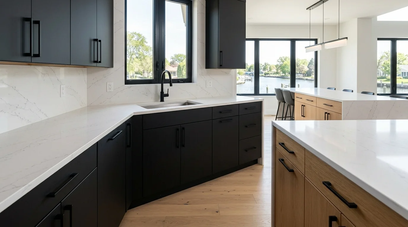 Westlake kitchen remodeling installation in progress with cabinetry and stone countertops
