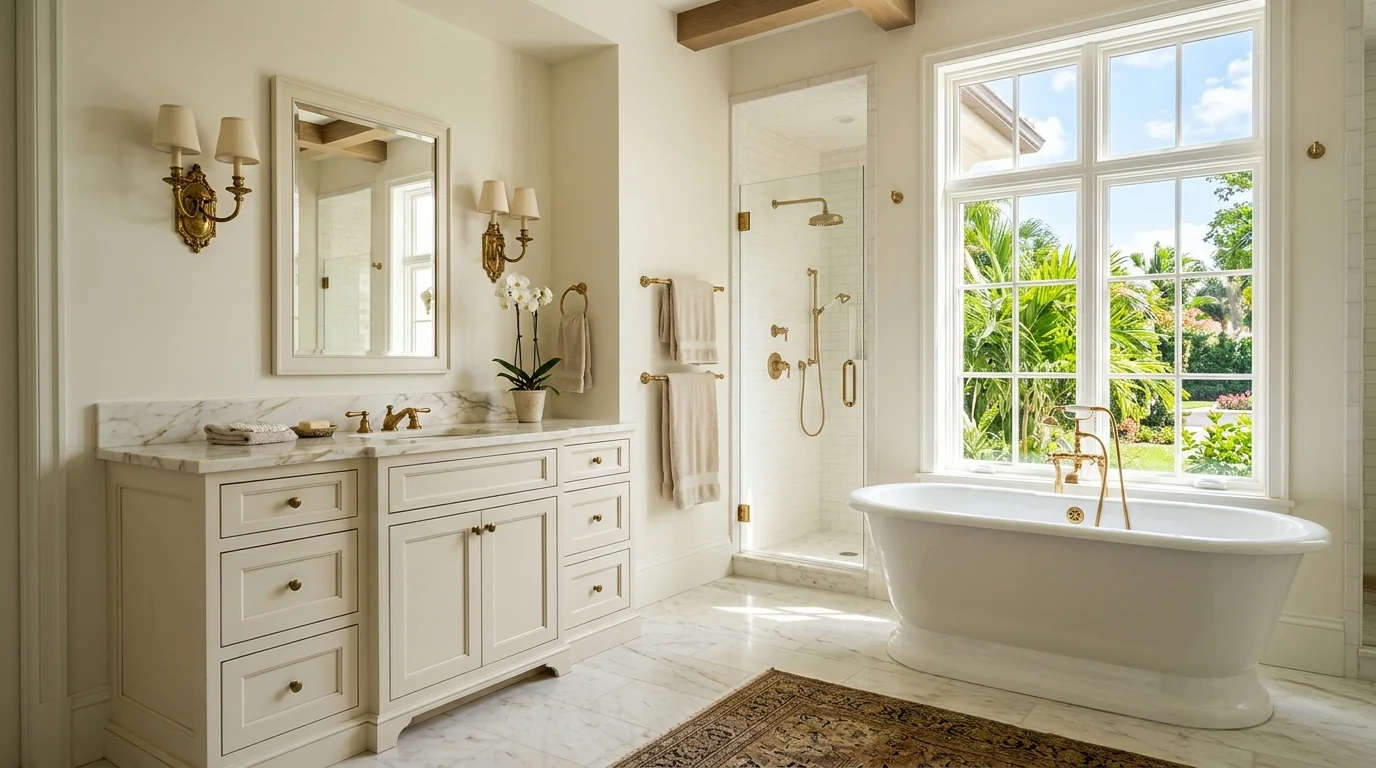 Juno Beach gated-community kitchen with island and ornate brass pendant lighting